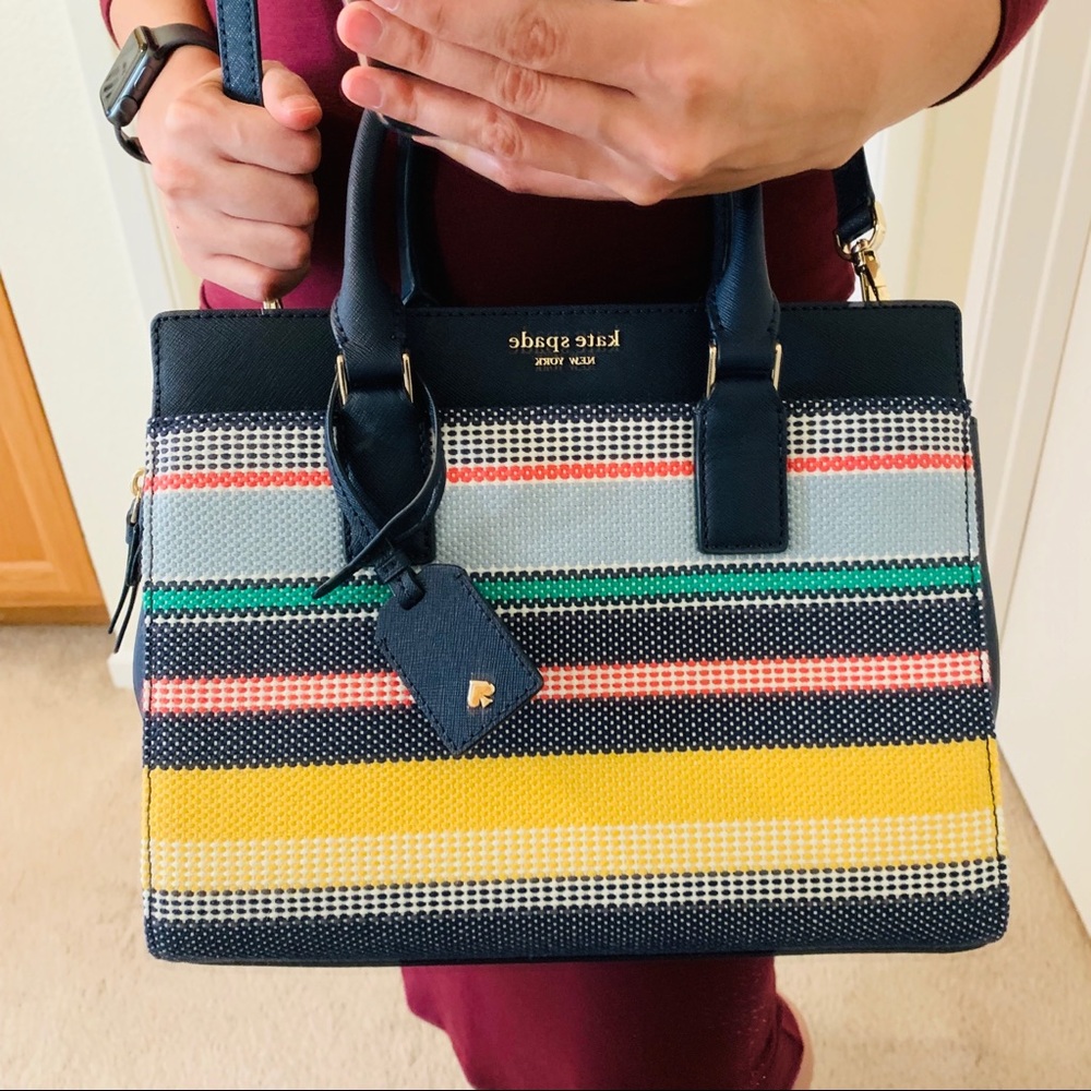kate spade navy multi striped satchel